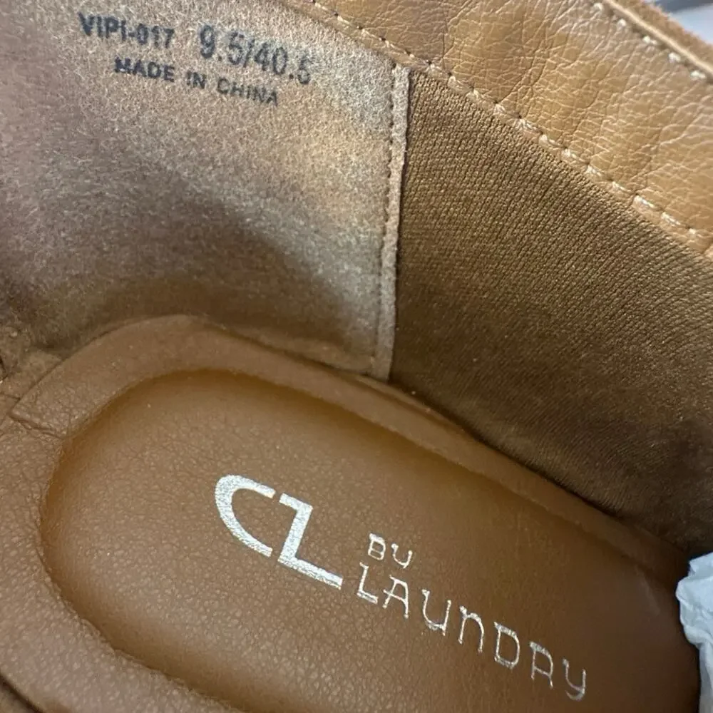 CL By LAUNDRY Womens 9.5 Brown Sued Wedge Ankle Boots Shoes Back Zipper Fringe